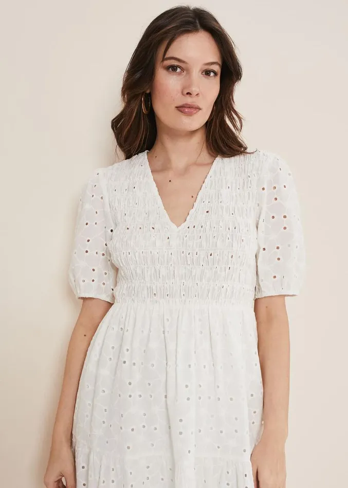 Gretta Broderie Midi Dress White Women Phase Eight Dresses