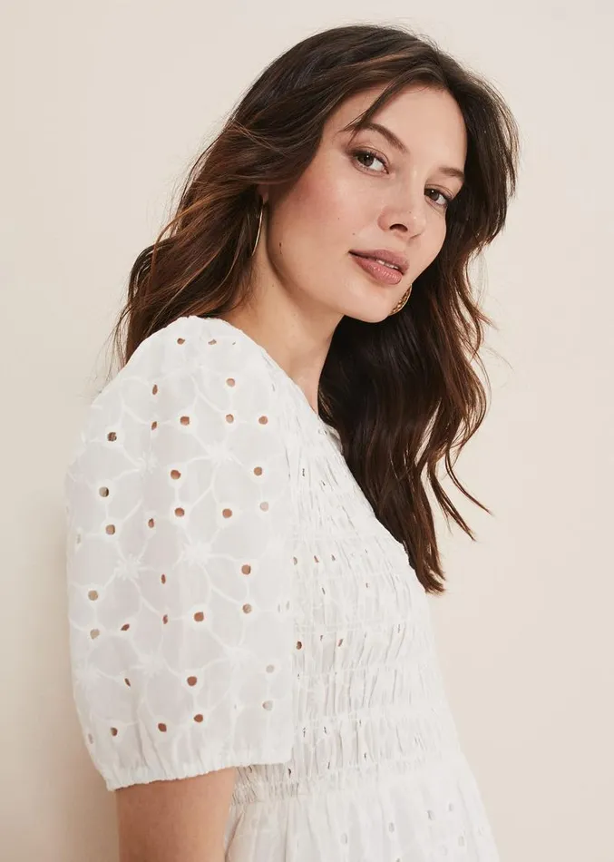Gretta Broderie Midi Dress White Women Phase Eight Dresses
