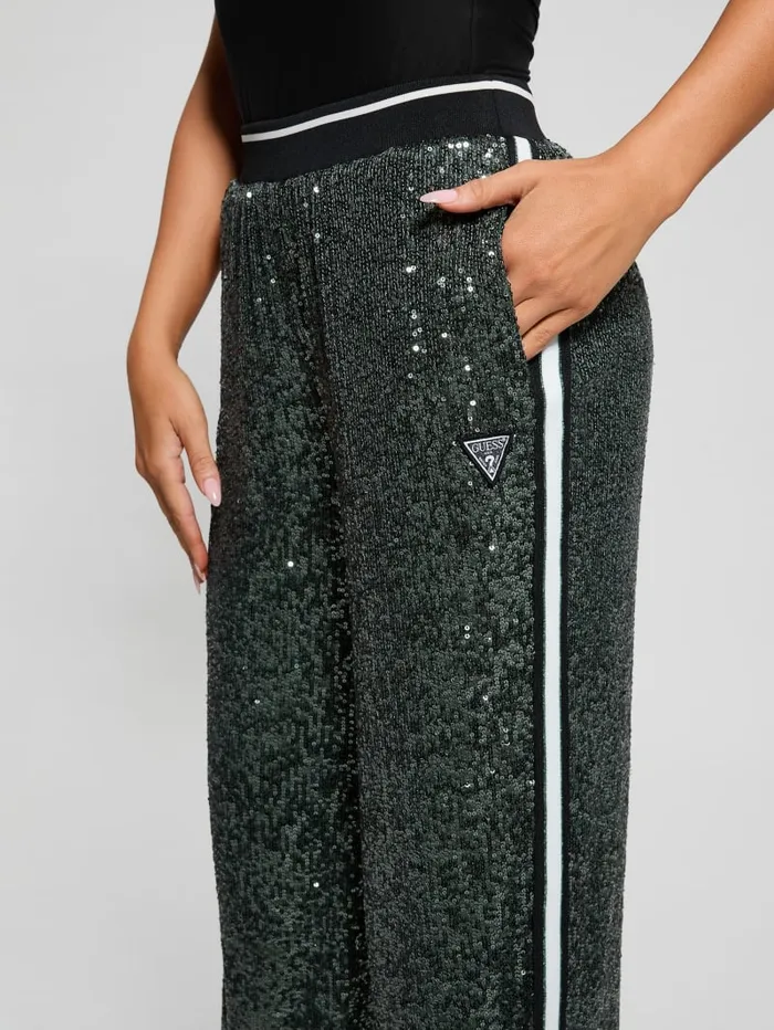 GUESS Activewear Mini Sequins Long Straight Pants Green 8211 Women