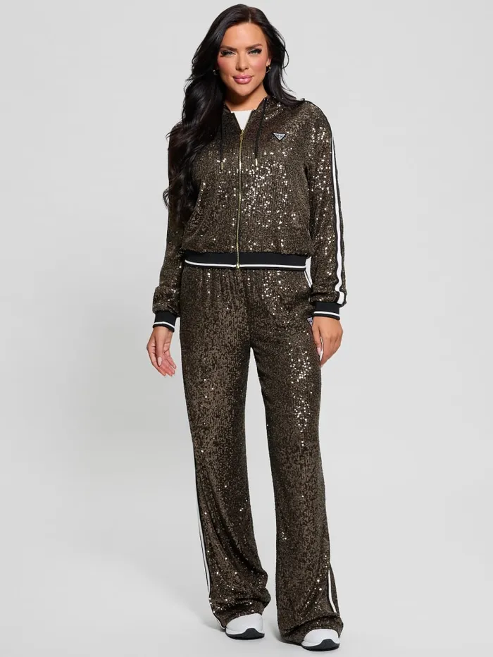 GUESS Activewear Mini Sequins Long Straight Pants Green 8211 Women