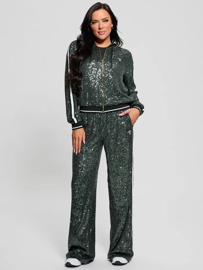 GUESS Activewear Mini Sequins Long Straight Pants Green 8211 Women
