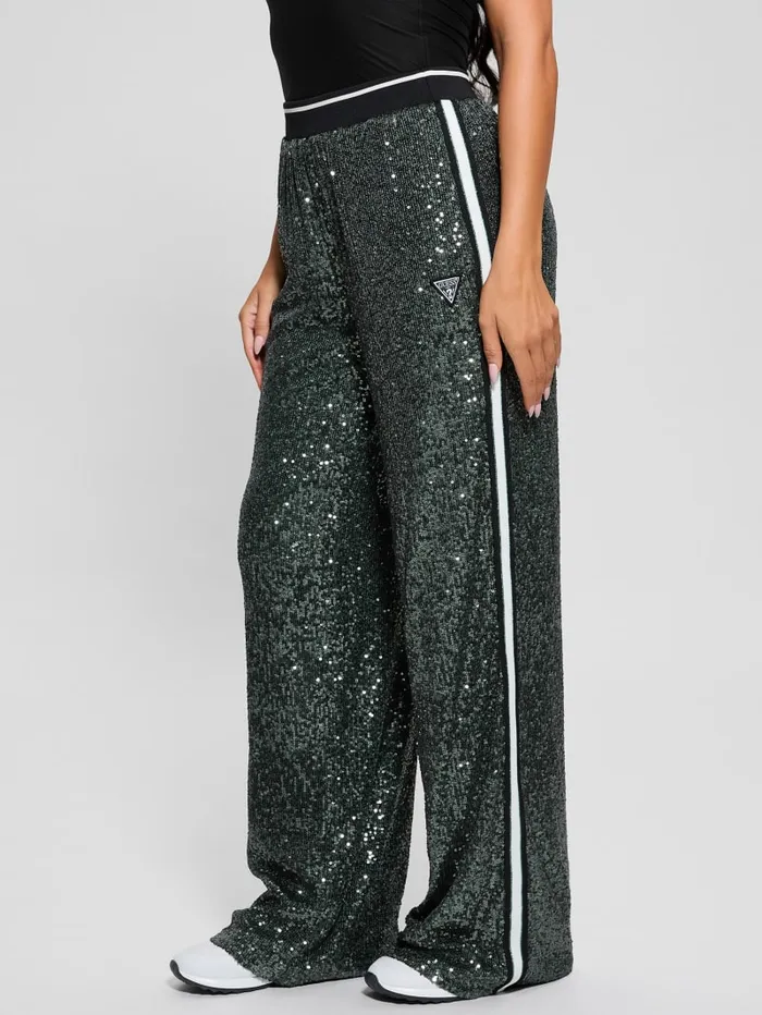 GUESS Activewear Mini Sequins Long Straight Pants Green 8211 Women