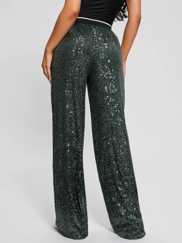 GUESS Activewear Mini Sequins Long Straight Pants Green 8211 Women