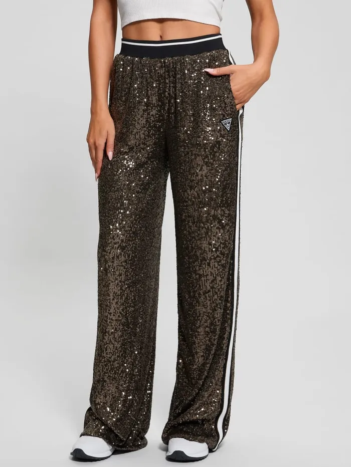 GUESS Activewear Mini Sequins Long Straight Pants Green 8211 Women