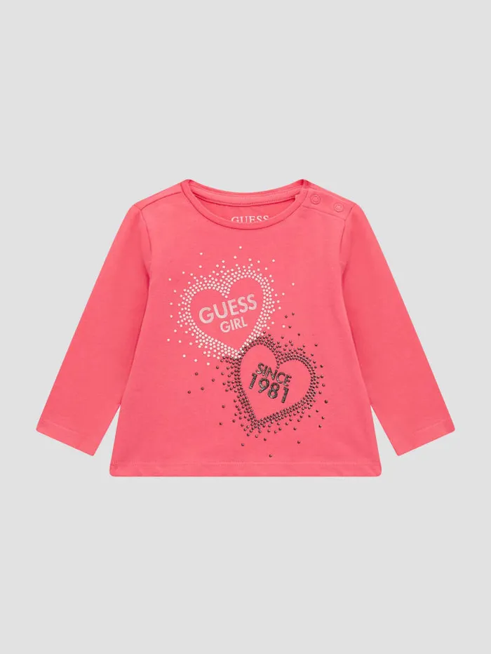 GUESS Baby Girl 0 24M Hearts LongSleeve Tee 024M Pink 8211 Kids