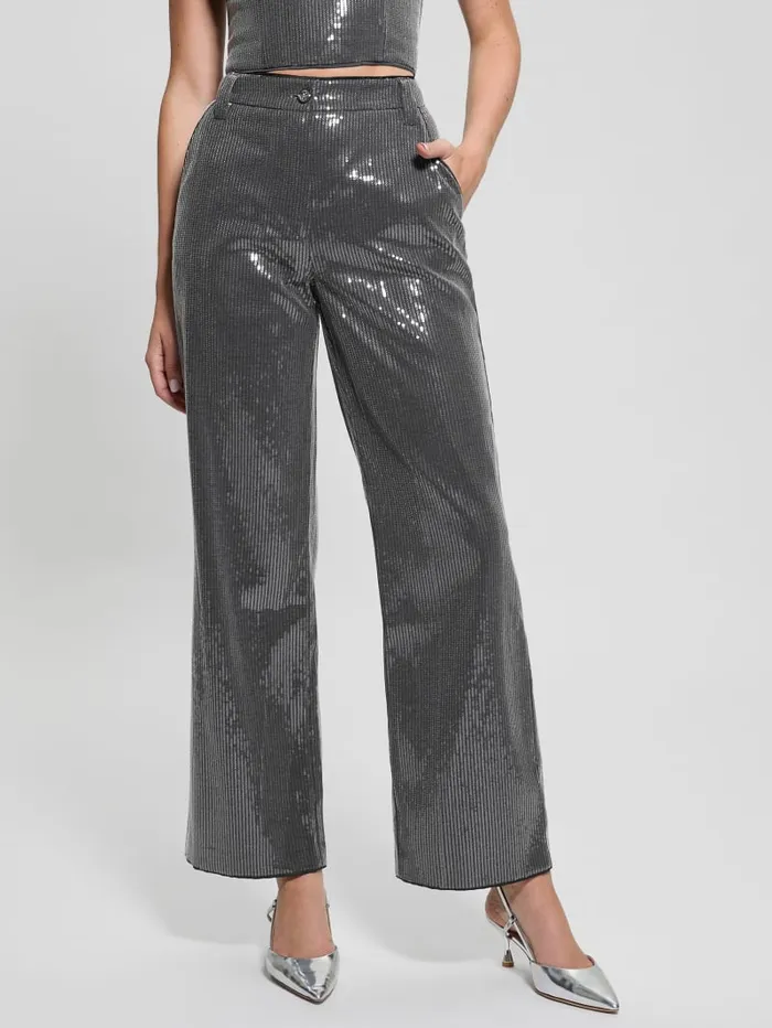GUESS Bottoms Cassia Sequin Pants Grey 8211 Women