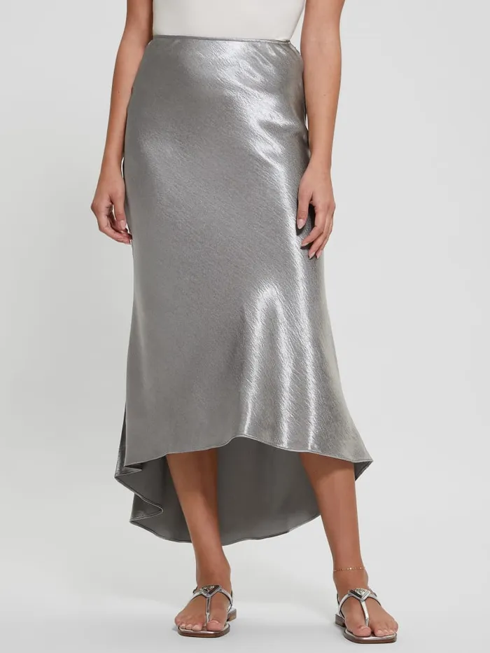 GUESS Bottoms Eco Lilya Satin Midi Skirt Grey 8211 Women