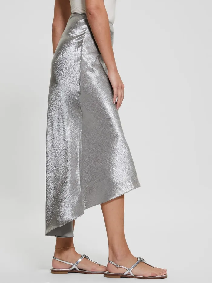 GUESS Bottoms Eco Lilya Satin Midi Skirt Grey 8211 Women