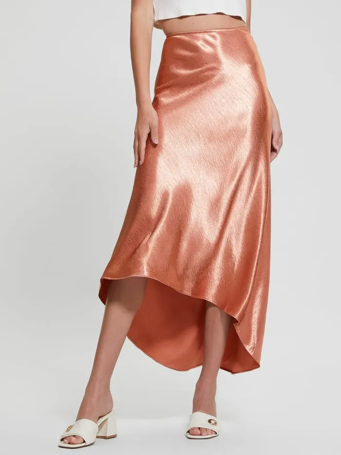 GUESS Bottoms Eco Lilya Satin Midi Skirt Grey 8211 Women