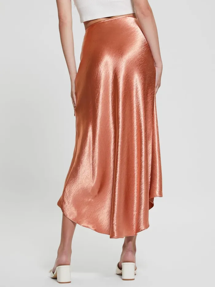 GUESS Bottoms Eco Lilya Satin Midi Skirt Grey 8211 Women