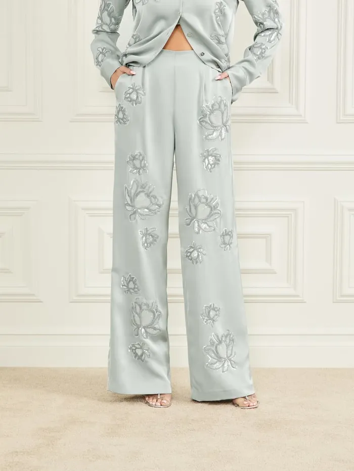 GUESS Bottoms Gwen Embroidered Flower Pant Grey 8211 Women