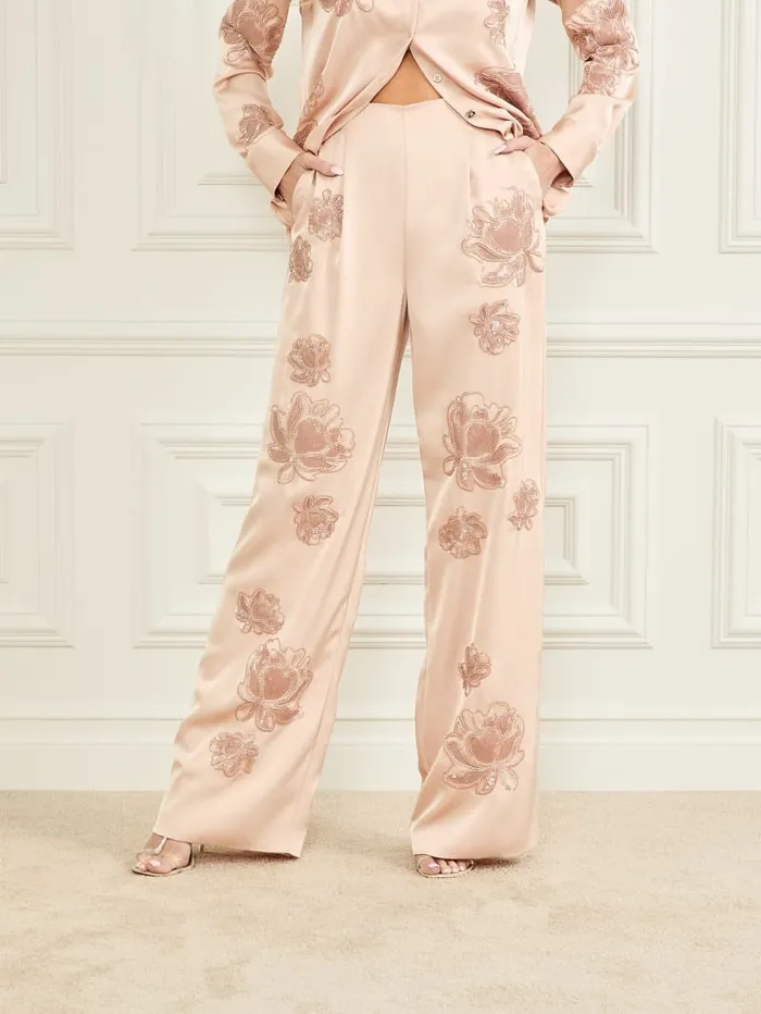 GUESS Bottoms Gwen Embroidered Flower Pant Grey 8211 Women