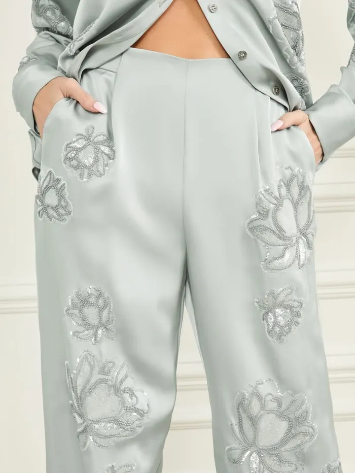 GUESS Bottoms Gwen Embroidered Flower Pant Grey 8211 Women
