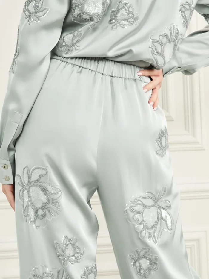GUESS Bottoms Gwen Embroidered Flower Pant Grey 8211 Women