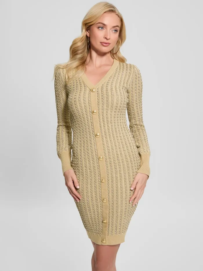 GUESS Dresses and Jumpsuits Josie Button Sweater Dress Beige 8211 Women