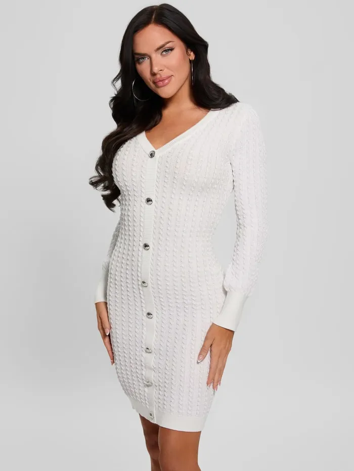 GUESS Dresses and Jumpsuits Josie Button Sweater Dress Beige 8211 Women