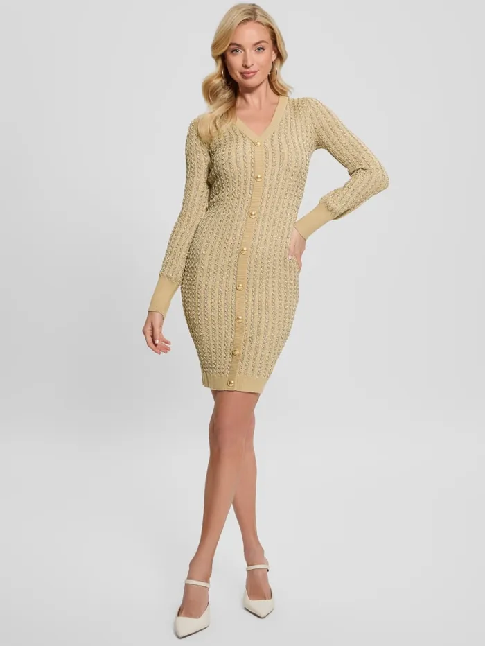 GUESS Dresses and Jumpsuits Josie Button Sweater Dress Beige 8211 Women