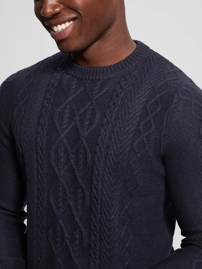 GUESS Guess Eco Eco Noah Crewneck Celtic CableKnit Sweater Blue 8211 Men