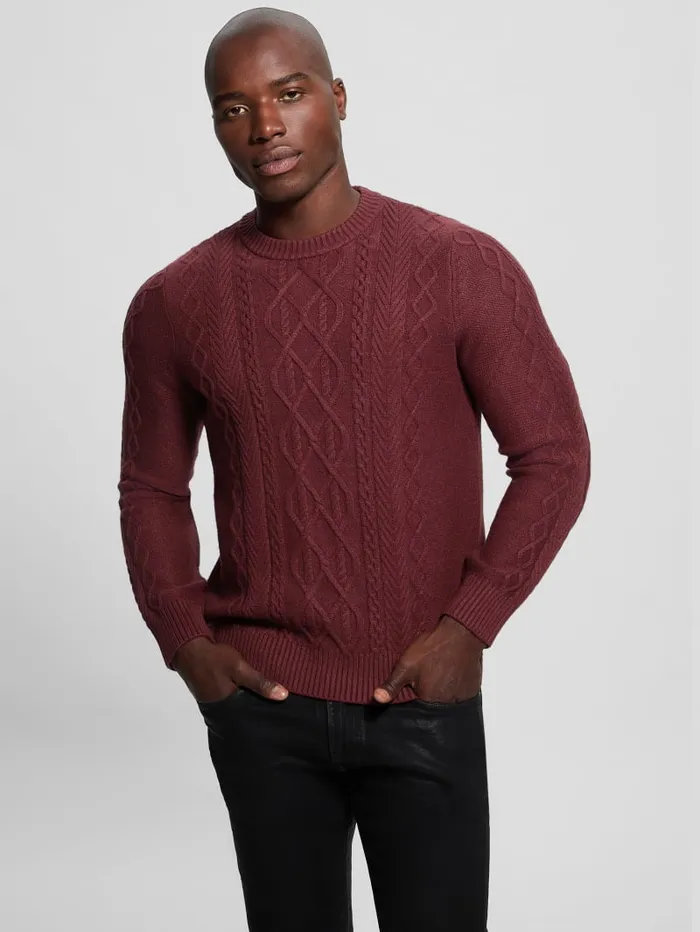 GUESS Guess Eco Eco Noah Crewneck Celtic CableKnit Sweater Blue 8211 Men