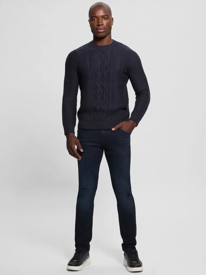 GUESS Guess Eco Eco Noah Crewneck Celtic CableKnit Sweater Blue 8211 Men
