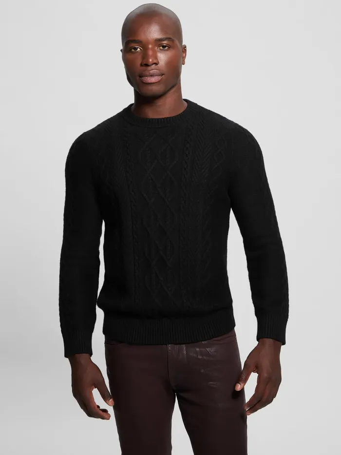 GUESS Guess Eco Eco Noah Crewneck Celtic CableKnit Sweater Blue 8211 Men