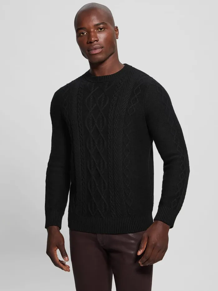GUESS Guess Eco Eco Noah Crewneck Celtic CableKnit Sweater Blue 8211 Men
