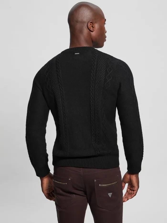 GUESS Guess Eco Eco Noah Crewneck Celtic CableKnit Sweater Blue 8211 Men