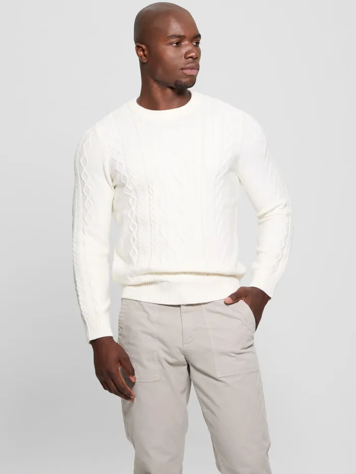 GUESS Guess Eco Eco Noah Crewneck Celtic CableKnit Sweater Blue 8211 Men