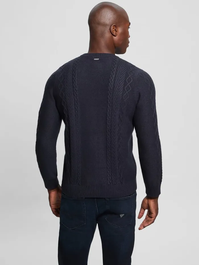 GUESS Guess Eco Eco Noah Crewneck Celtic CableKnit Sweater Blue 8211 Men