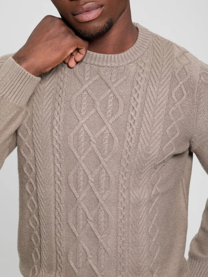 GUESS Guess Eco Eco Noah Crewneck Celtic CableKnit Sweater Blue 8211 Men