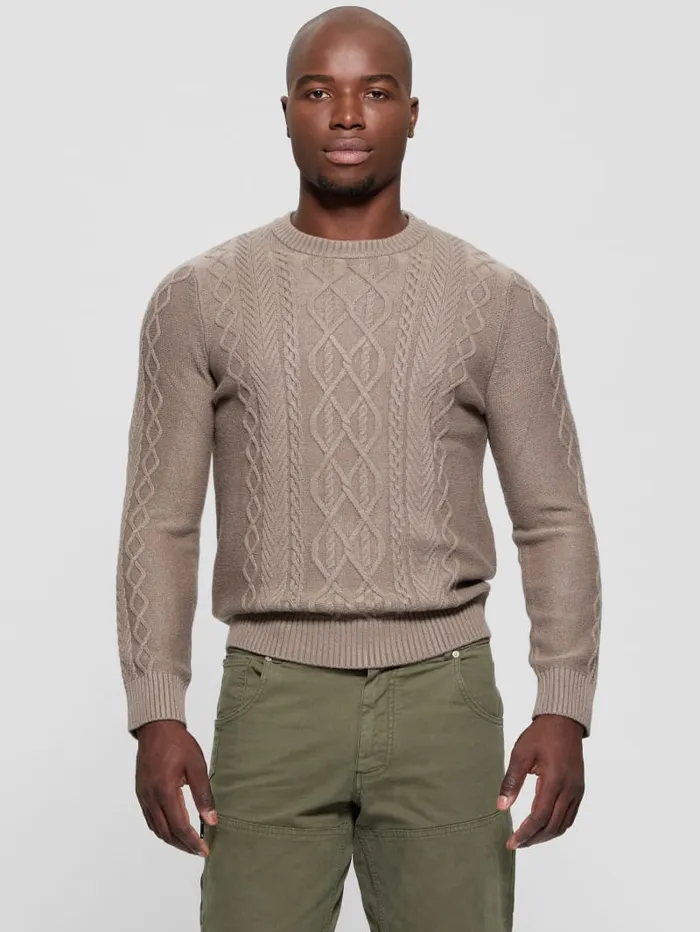 GUESS Guess Eco Eco Noah Crewneck Celtic CableKnit Sweater Blue 8211 Men
