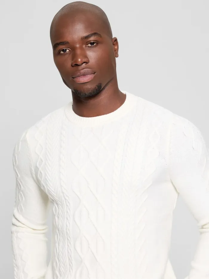 GUESS Guess Eco Eco Noah Crewneck Celtic CableKnit Sweater Blue 8211 Men
