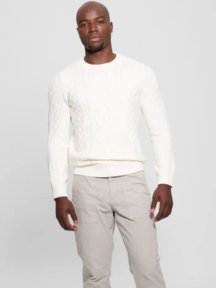 GUESS Guess Eco Eco Noah Crewneck Celtic CableKnit Sweater Blue 8211 Men