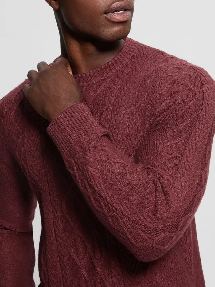 GUESS Guess Eco Eco Noah Crewneck Celtic CableKnit Sweater Blue 8211 Men