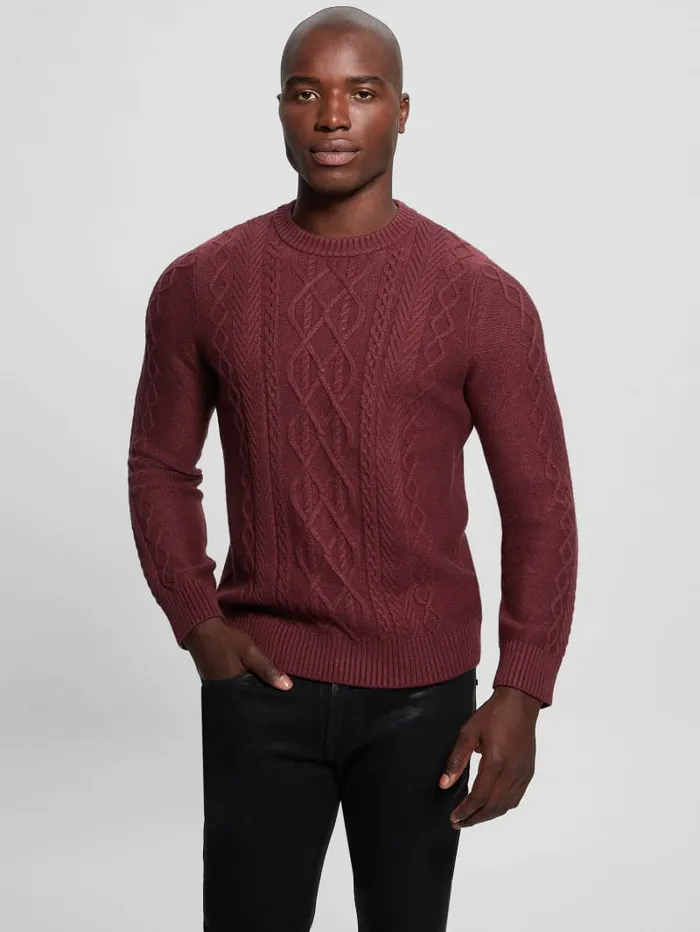GUESS Guess Eco Eco Noah Crewneck Celtic CableKnit Sweater Blue 8211 Men