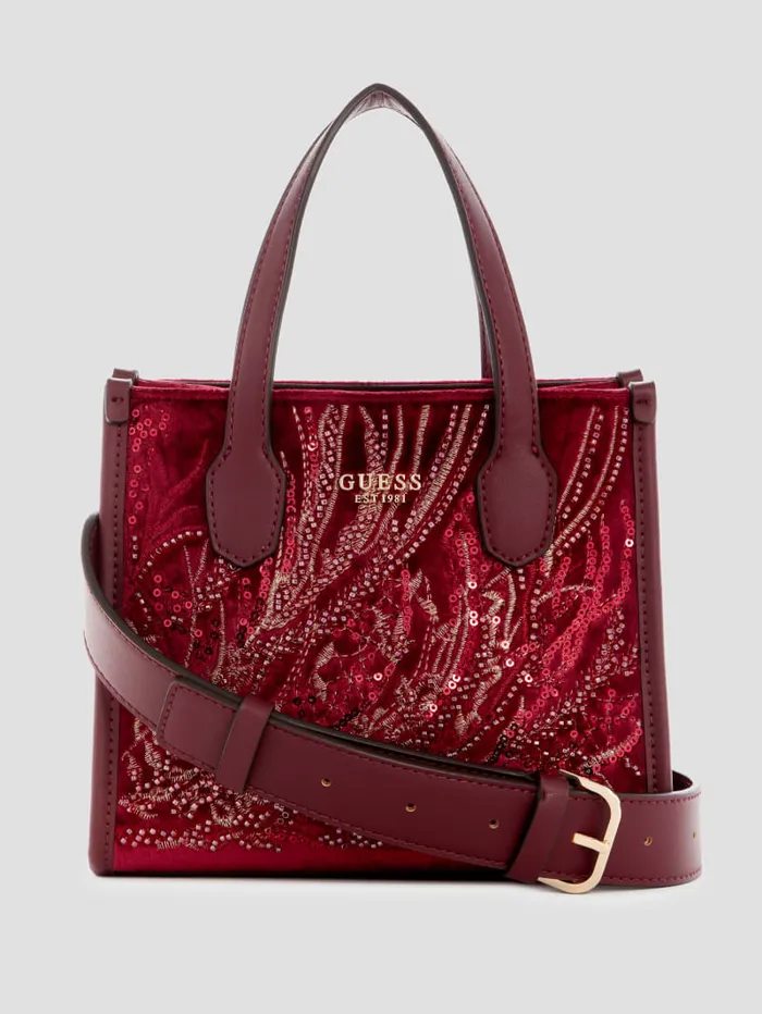 GUESS Handbags Silvana Velvet Mini Tote Gold 8211 Women