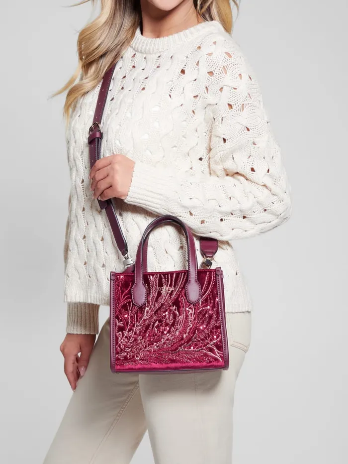 GUESS Handbags Silvana Velvet Mini Tote Gold 8211 Women