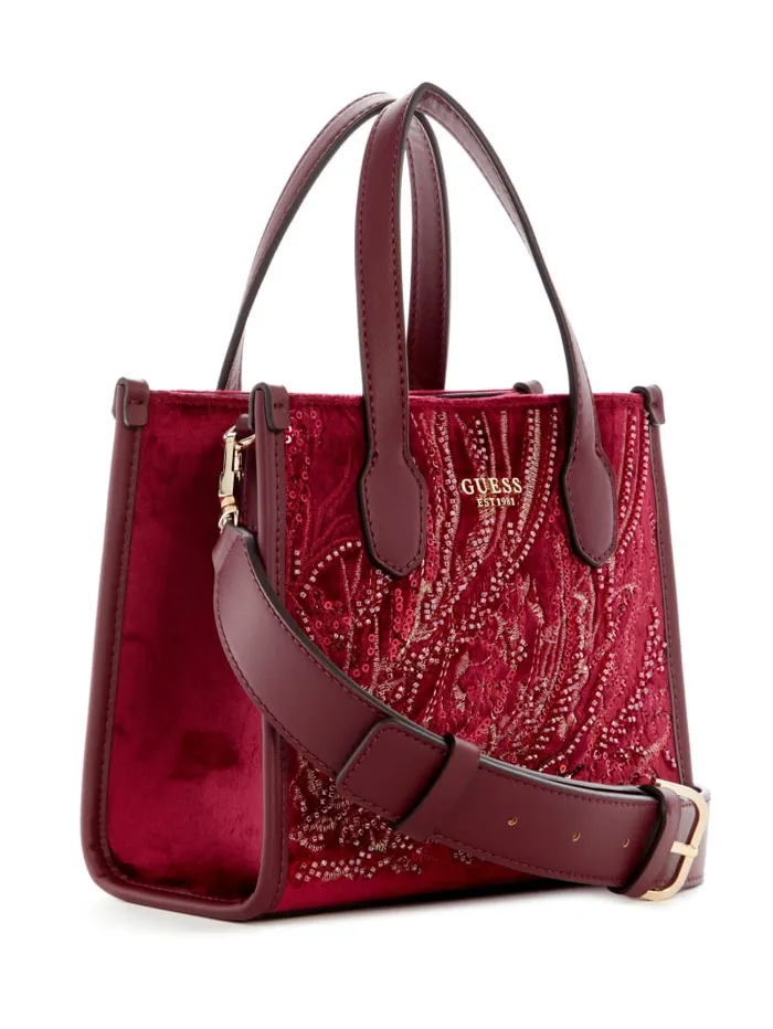 GUESS Handbags Silvana Velvet Mini Tote Gold 8211 Women