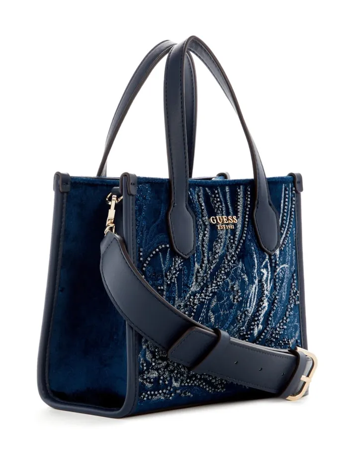 GUESS Handbags Silvana Velvet Mini Tote Gold 8211 Women