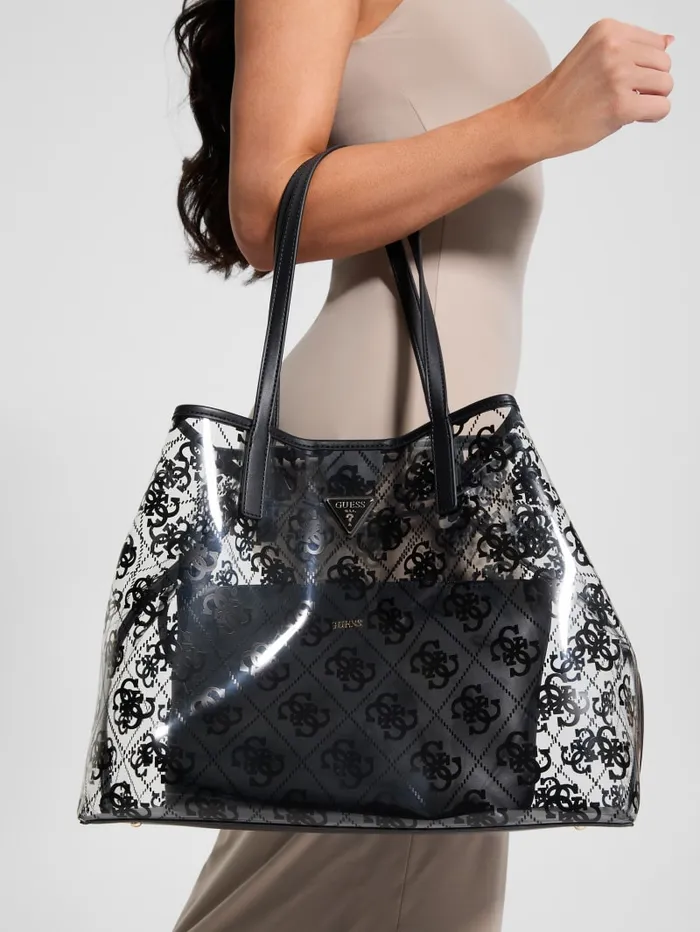 GUESS Handbags Tuana Clear Quattro G Large Tote Black 8211 Women