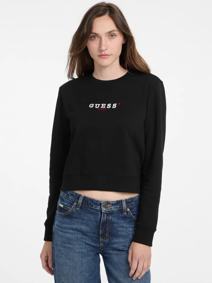 GUESS Hoodies and Sweaters Eco Crewneck Embroidered Sweatshirt Black 8211 Women