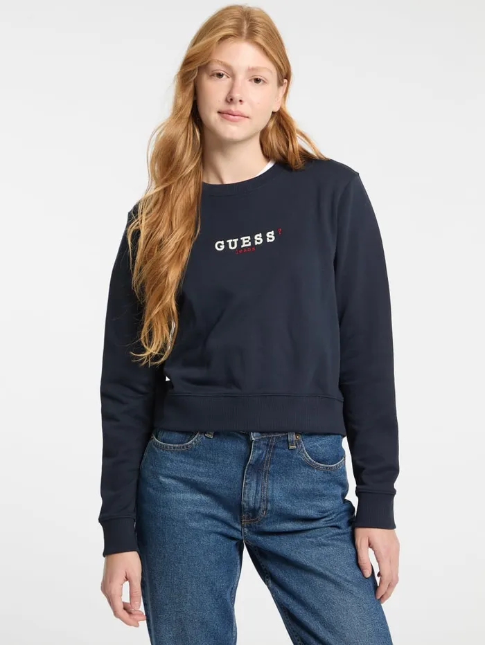 GUESS Hoodies and Sweaters Eco Crewneck Embroidered Sweatshirt Black 8211 Women