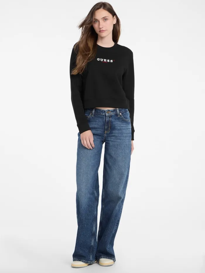 GUESS Hoodies and Sweaters Eco Crewneck Embroidered Sweatshirt Black 8211 Women