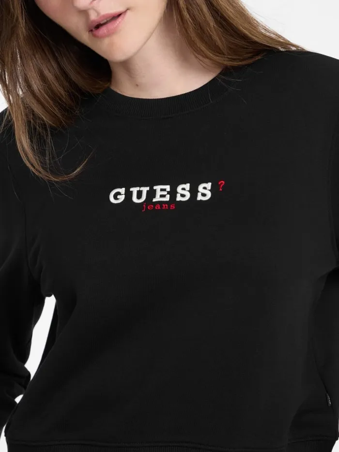 GUESS Hoodies and Sweaters Eco Crewneck Embroidered Sweatshirt Black 8211 Women