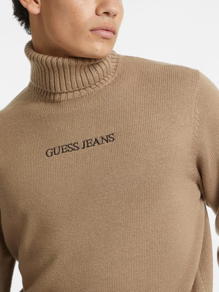 GUESS Hoodies and Sweaters Embroidered Logo Turtleneck Sweater Beige 8211 Men
