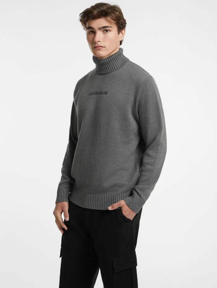 GUESS Hoodies and Sweaters Embroidered Logo Turtleneck Sweater Beige 8211 Men
