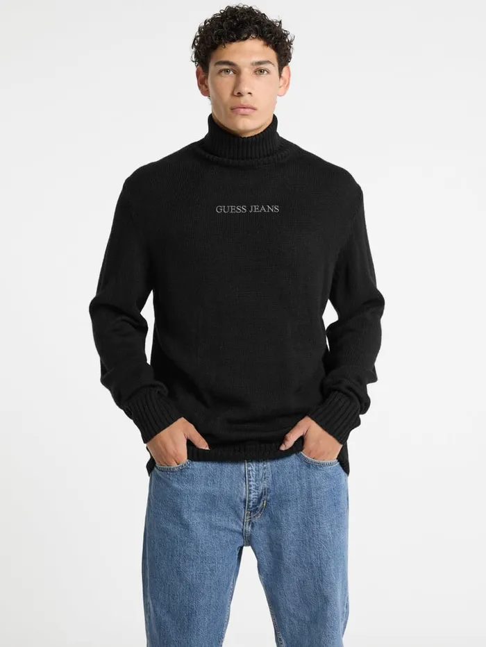 GUESS Hoodies and Sweaters Embroidered Logo Turtleneck Sweater Beige 8211 Men