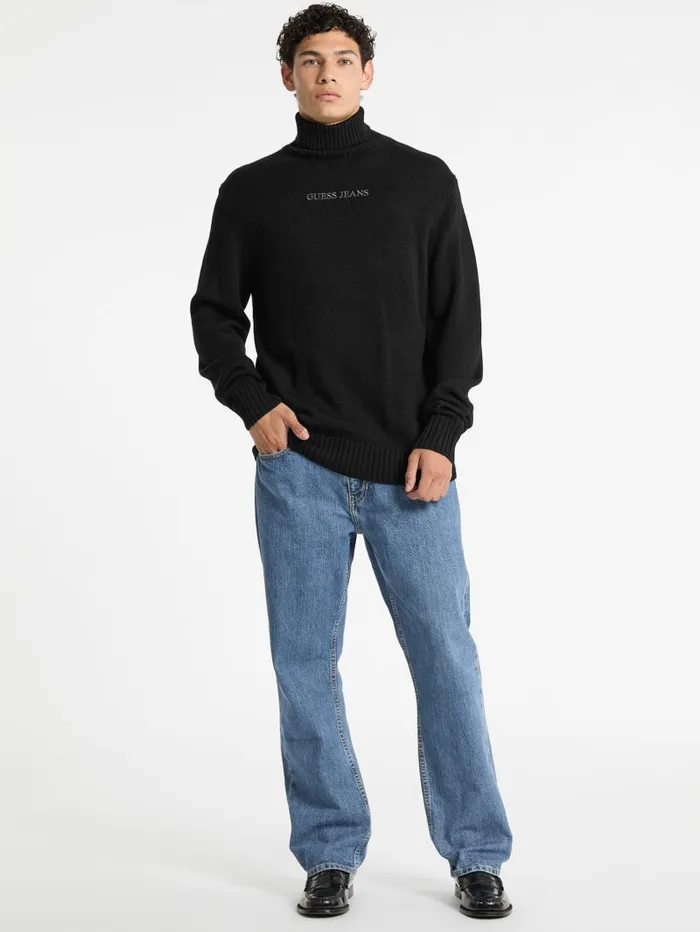 GUESS Hoodies and Sweaters Embroidered Logo Turtleneck Sweater Beige 8211 Men