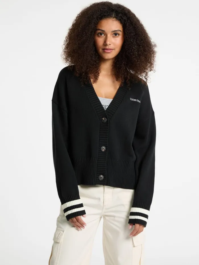 GUESS Hoodies and Sweaters Embroidered Logo Varsity Cardigan Black 8211 Women