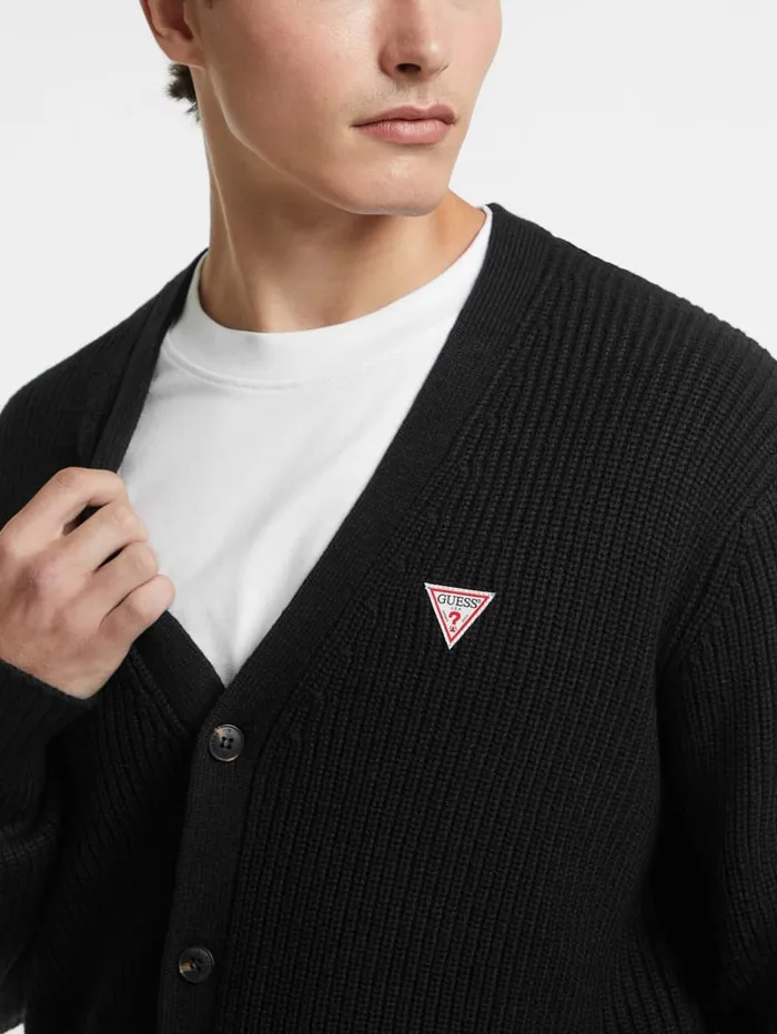 GUESS Hoodies and Sweaters Mini Triangle Patch Cardigan Black 8211 Men